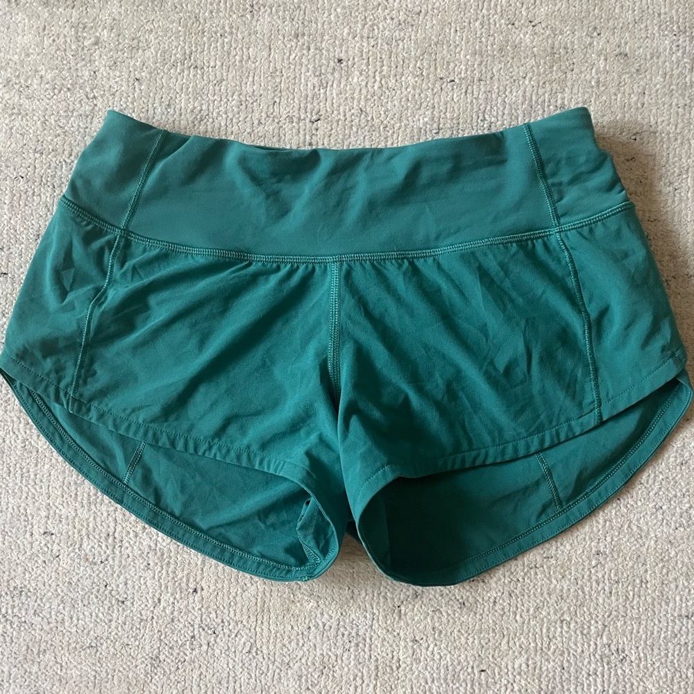Lululemon Speed Up Shorts sz 0 Teal Green with Wide Waistband 2.5"